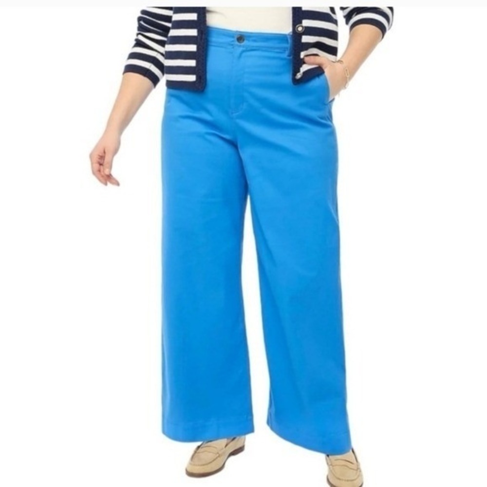 J.Crew Womens Wide Leg Chino Pants Cerulean Blue High Rise Cotton‎ Stretch 14